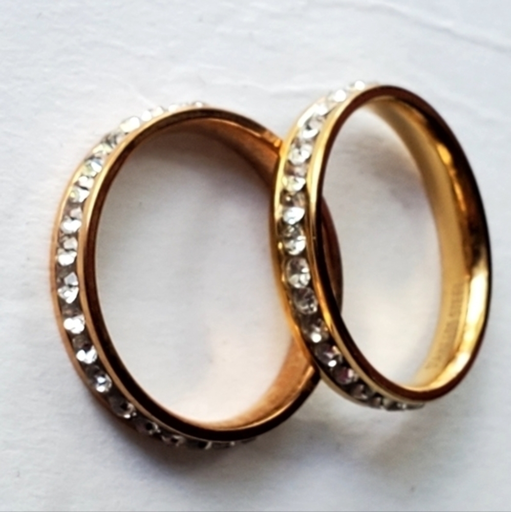 Two Stainless Steel Rhinestone‎ Rings Size 7-1/2 NWOT - Picture 6 of 13